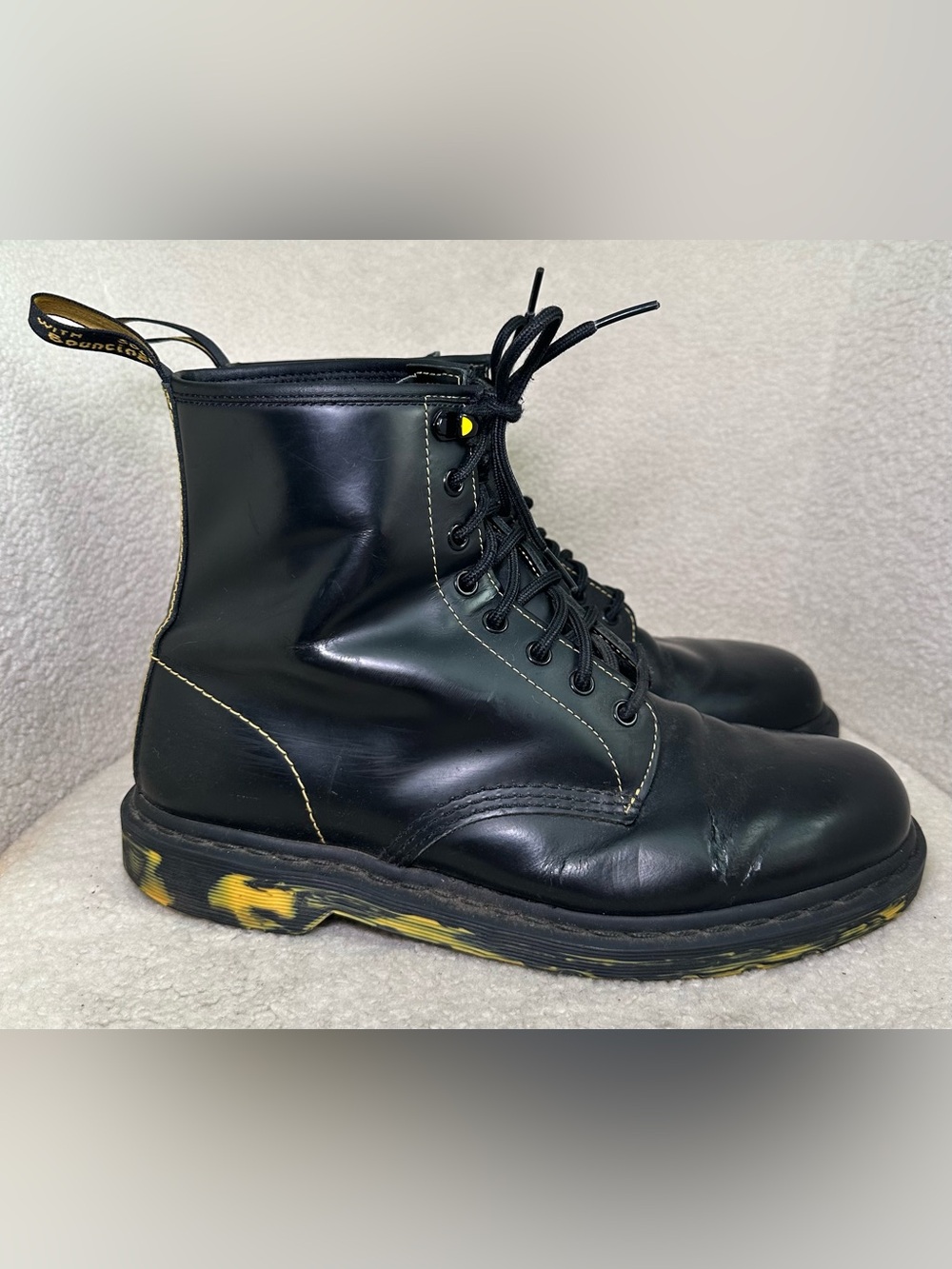 Dr. Martens 1460 Black Leather Yellow Stitch Combat Boots Grunge Punk Goth 11